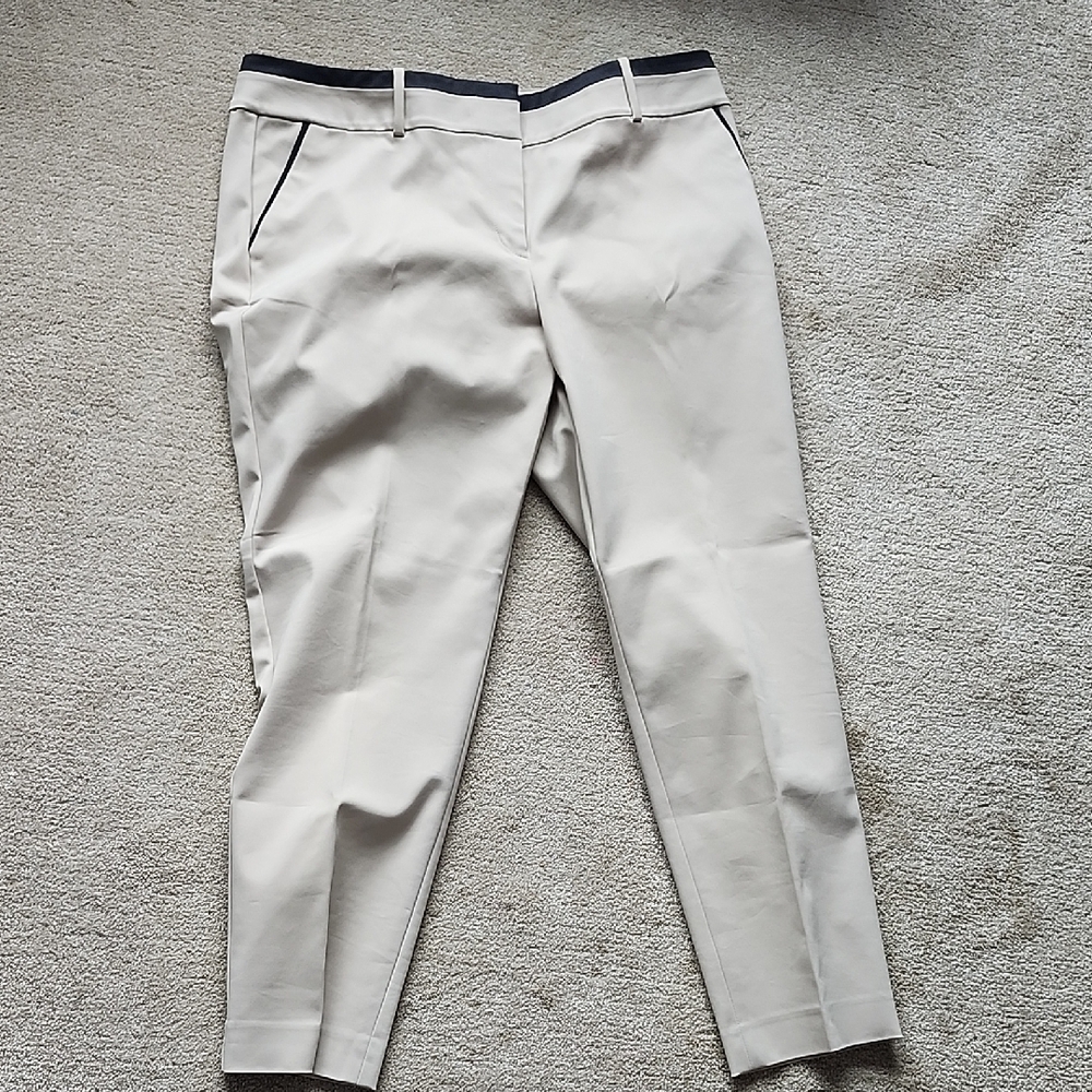 Ann Taylor Womens Khaki Chinos with Navy Trim